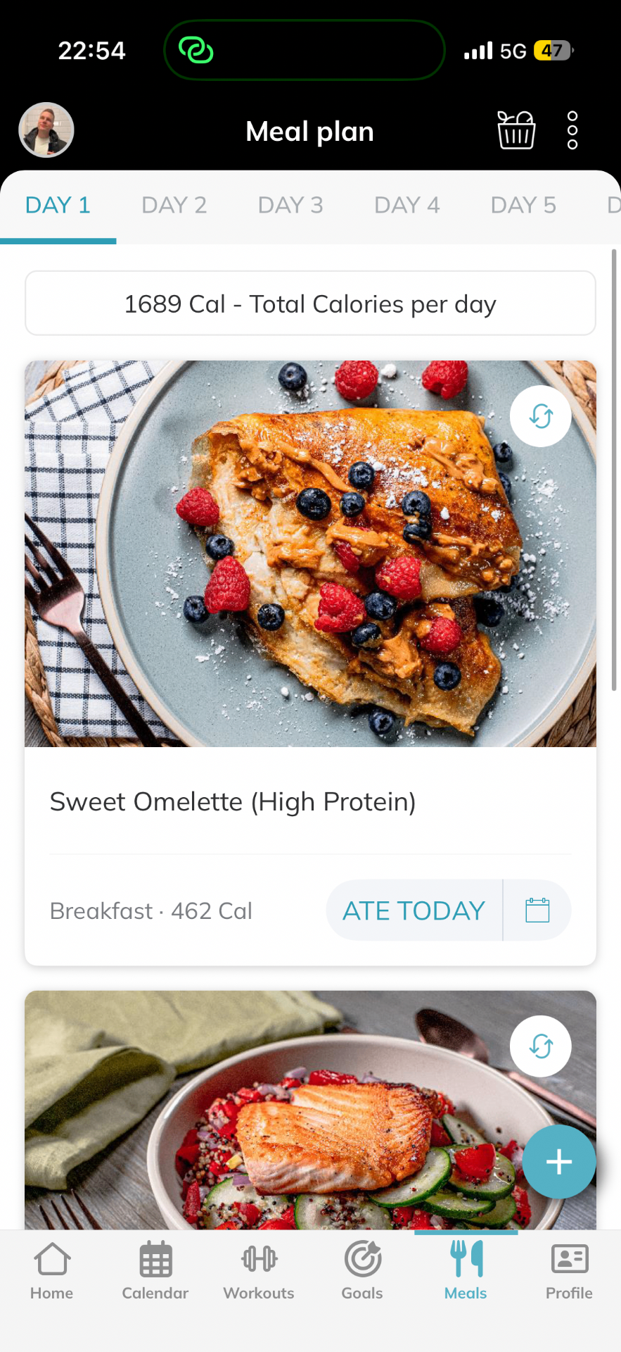 Custom meal plan in app